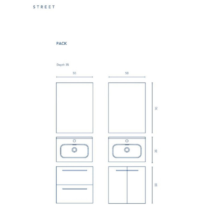 123150 STREET Pack Комплект меблів 50 White (тумба+раковина+дзерк) (1уп) (1 сорт)