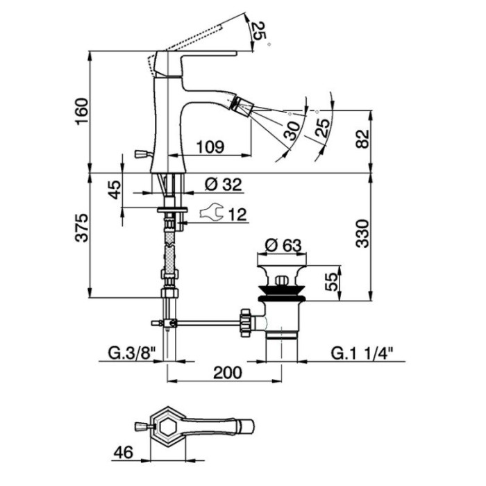 CH000554.7C CHERIE Змішувач для біде, золото, чорні вставки (1 сорт)