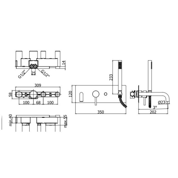 LIG001CR LIGHT Змішувач для ванни з ручним душем, хром (1 сорт)