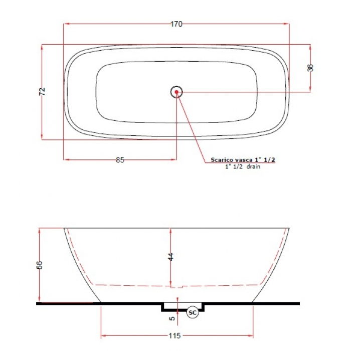 V297BO/V2970XBO800S BRIO Ванна із штучного каменю 170 x 72 x 56h, білий матовий (1 сорт)