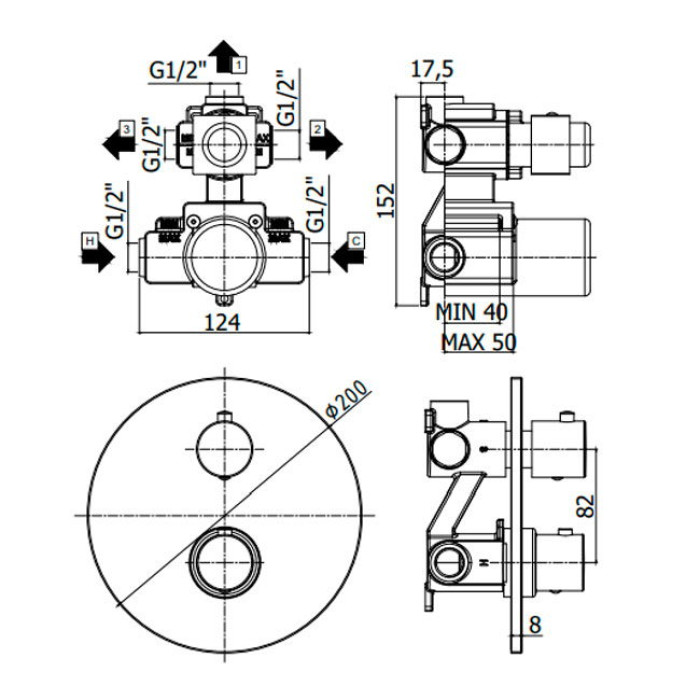 LIQ019CR Light exclusive Змішувач для душу на 3 споживачі, термостатичний, хром (1 сорт)