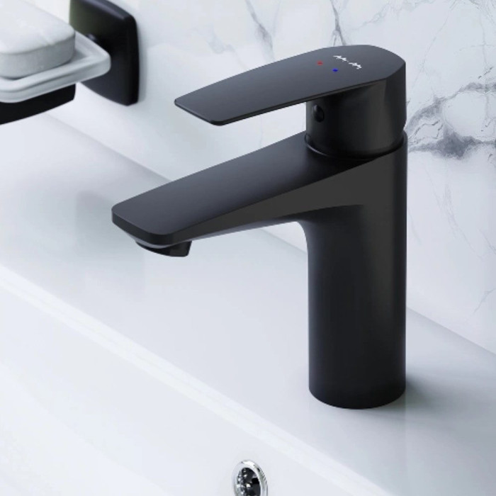 F90E02122  Gem, змішувач для умивальника вилив 99 мм, чорний (1 сорт)