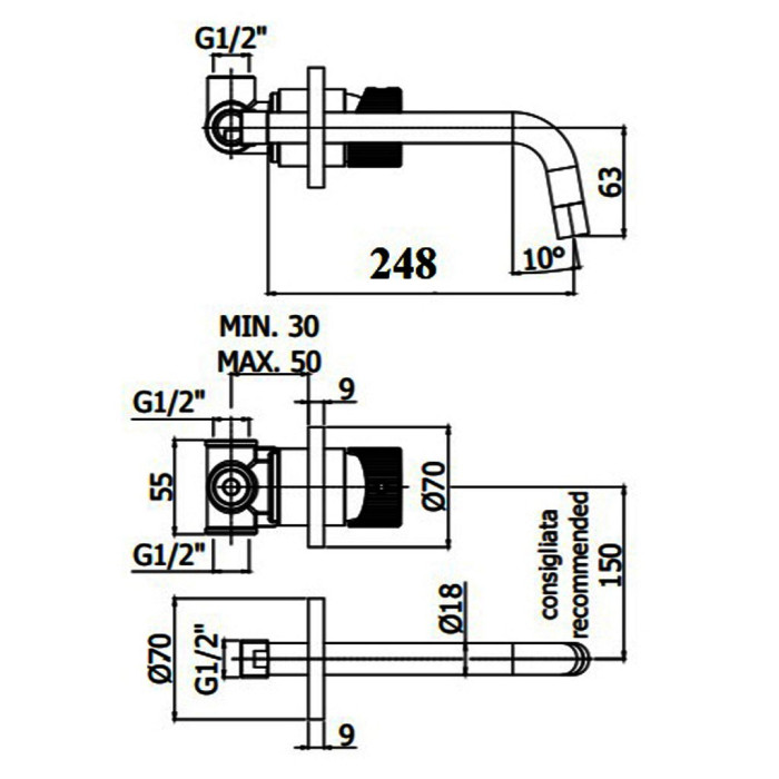 JO007CR70 Paffoni JO Змішувач для раковини, вилив 248мм, хром (1 сорт)