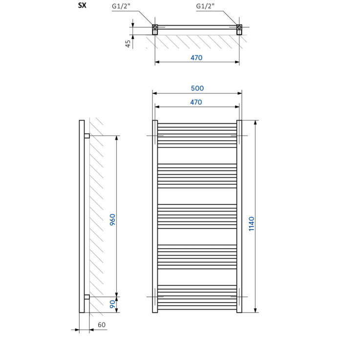 WGFIN114050K916SX Рушникосушка Fiona 1140*500, колір білий глянець (1 сорт)