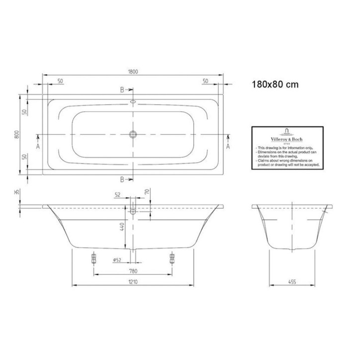 UBA180FRA2V-01 Targa Ванна 180x80см, білий (1 сорт)