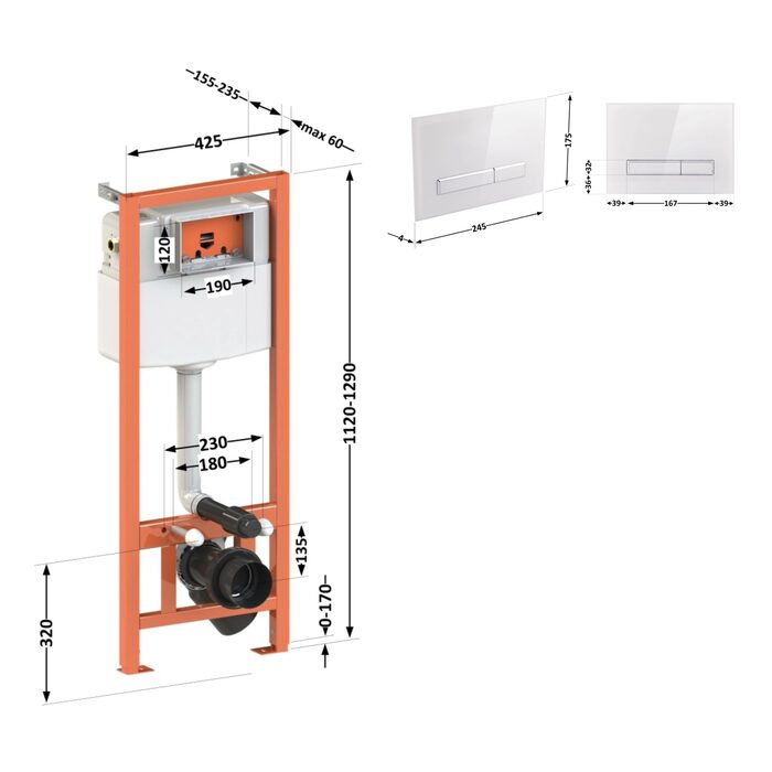 Набір інсталяція 4 в 1 Qtap Nest ST з лінійною панеллю змиву QT0133M425V1105GW