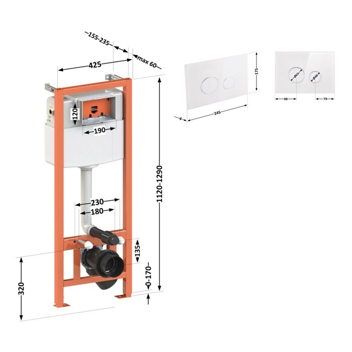 Набір інсталяція 4 в 1 Qtap Nest ST з круглою панеллю змиву QT0133M425V1164GW