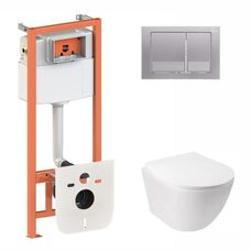 Готове рішення Qtap для ванної кімнати: підвісний унітаз Jay Ultra Quiet 485x360x320 + комплект інсталяції Nest 4 в 1 (квадратна клавіша Satin)