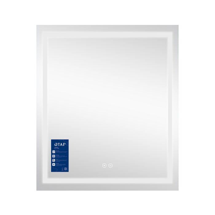 Дзеркало Qtap Mideya 700х800 з LED-підсвічуванням Touch, з антизапотіванням, з годинником, димером, рег. яскравості QT2078DCF7080W