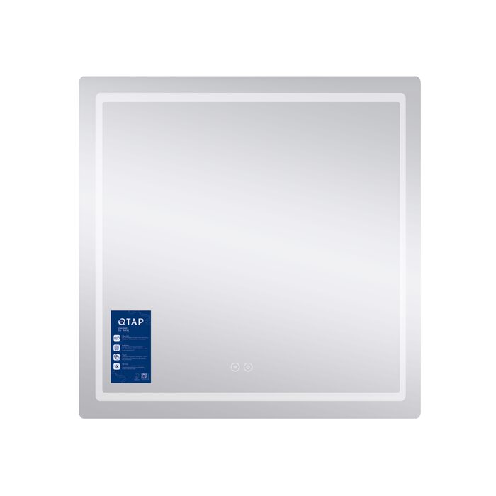 Дзеркало Qtap Mideya 800x800 з LED-підсвічуванням Touch, з антизапотіванням, з годинником, димером, рег. яскравості QT2078NCF8080W