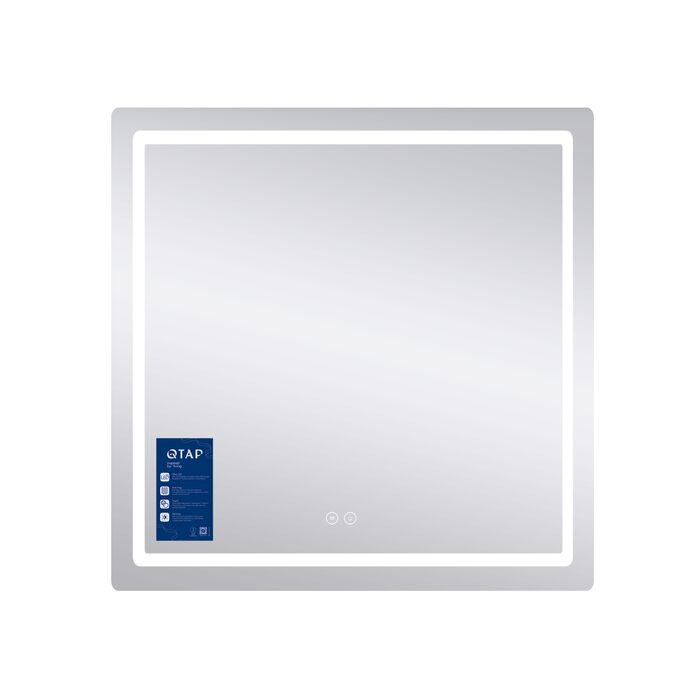 Дзеркало Qtap Mideya 800x800 з LED-підсвічуванням Touch, з антизапотіванням, з годинником, димером, рег. яскравості QT2078NCF8080W