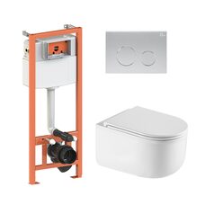 Готове рішення Qtap для ванної кімнати: підвісний унітаз Taurus Ultra Quiet 485×360×350 + комплект інсталяції Nest 4 в 1 (кругла клавіша Satin)