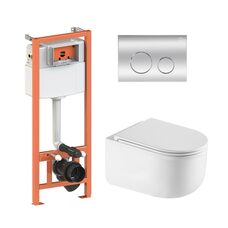Готове рішення Qtap для ванної кімнати: підвісний унітаз Taurus Ultra Quiet 485×360×350 + комплект інсталяції Nest 4 в 1 (кругла клавіша Chrome)