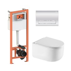 Готове рішення Qtap для ванної кімнати: підвісний унітаз Taurus Ultra Quiet 485×360×350 + комплект інсталяції Nest 4 в 1 (лінійна клавіша Chrome)