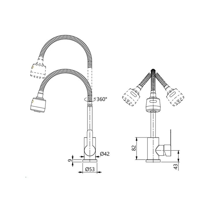 Змішувач для кухні Brinex Pure 015F41 з гнучким виливом   Nickel BRIPUR015F41NKL