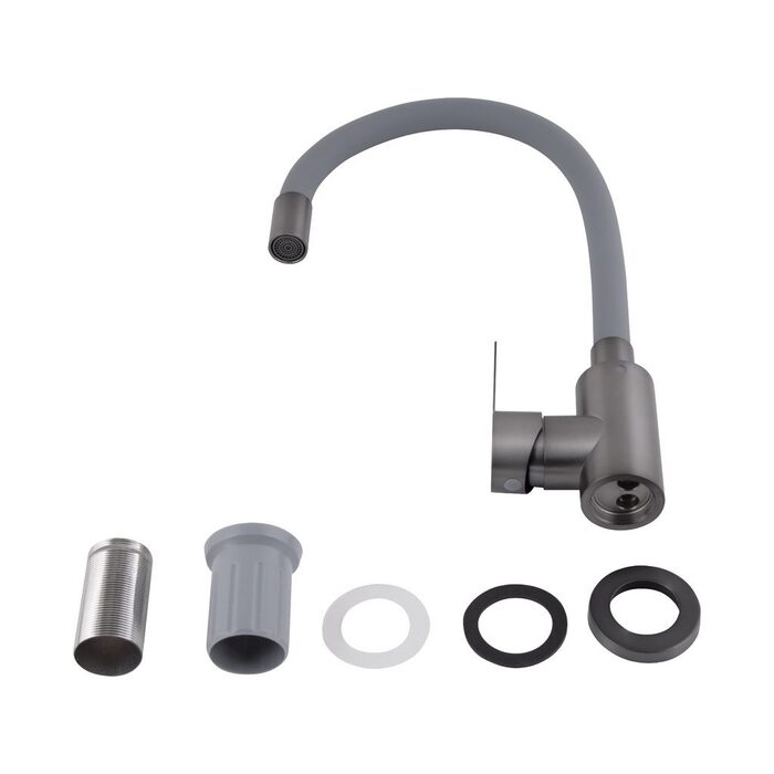 Змішувач для кухні Brinex Pure 015F3 з гнучким виливом   Graphite/Grey BRIPUR015F3GRG