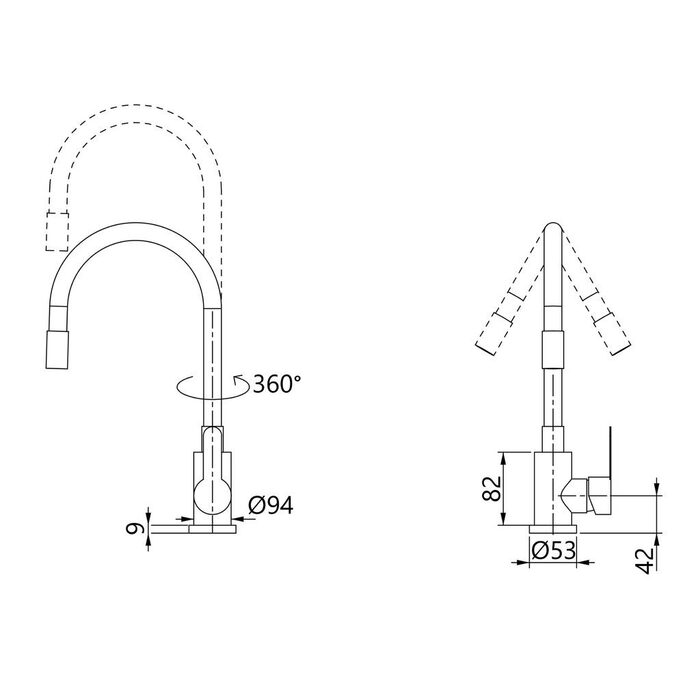 Змішувач для кухні Brinex Pure 015F3 з гнучким виливом   Nickel/Black BRIPUR015F3NKB