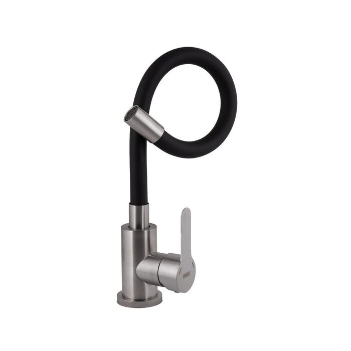 Змішувач для кухні Brinex Pure 015F3 з гнучким виливом   Nickel/Black BRIPUR015F3NKB