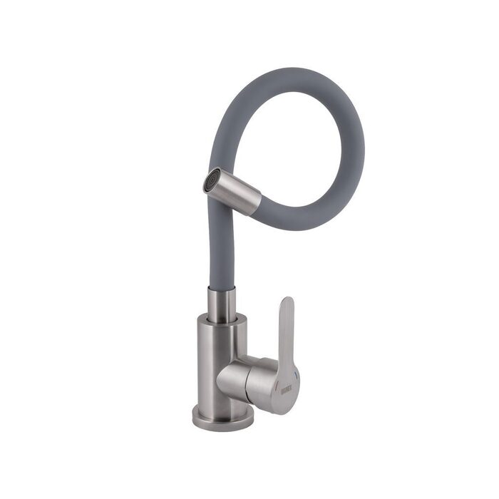 Змішувач для кухні Brinex Pure 015F3 з гнучким виливом   Nickel/Grey BRIPUR015F3NKG