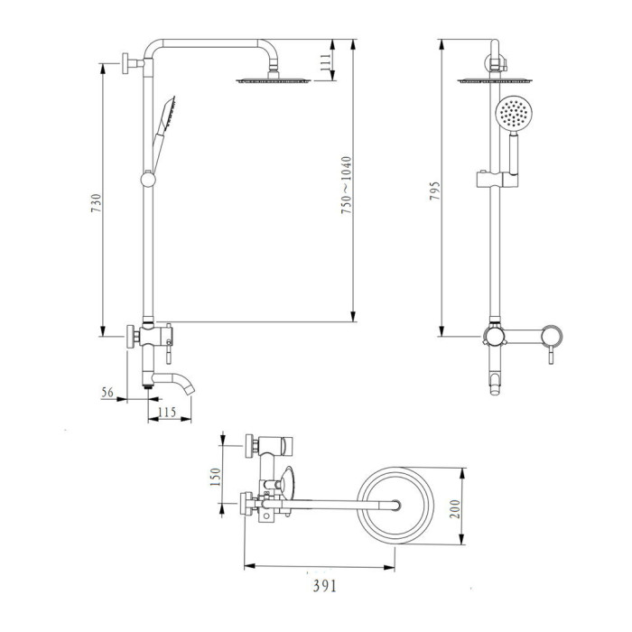 Душова система універсальна Brinex Pure 1030 на три споживачі  Nickel BRIPUR1030NKL