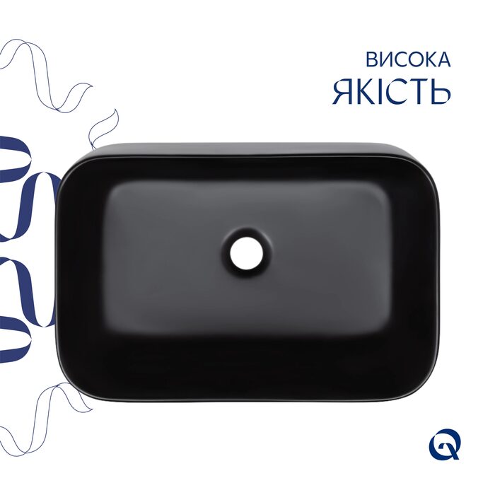 Комплект Qtap Scorpio: Раковина накладна прамокутна 550х390х120 мм Matt Black + Донний клапан PU03