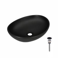 Комплект Qtap Dove: Раковина накладна овальна 415x340x140 мм Matt Black + Донний клапан PU03