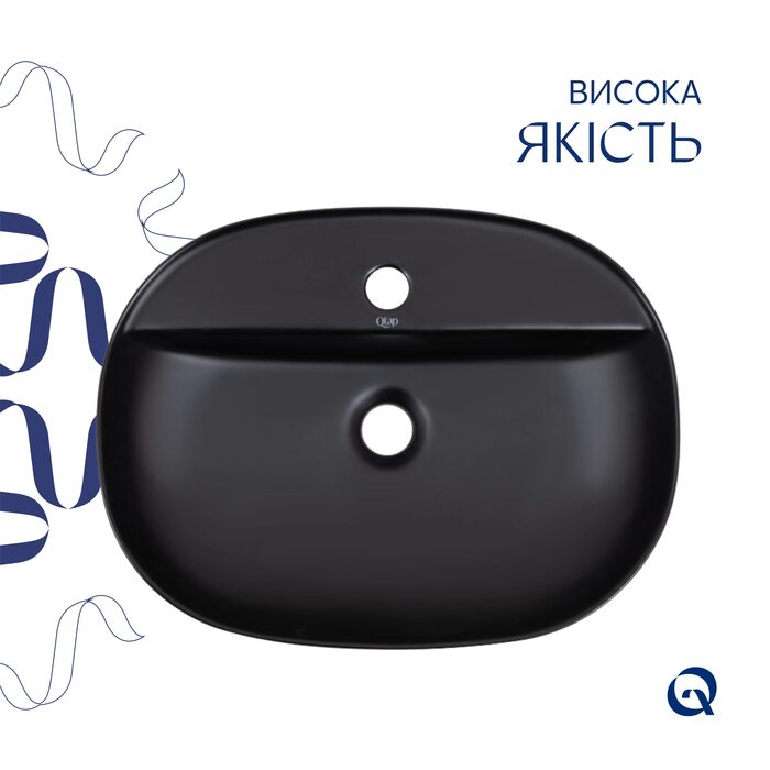Комплект Qtap Scorpio: Раковина накладна овальна 500x380x120 мм Matt Black + Донний клапан PU03
