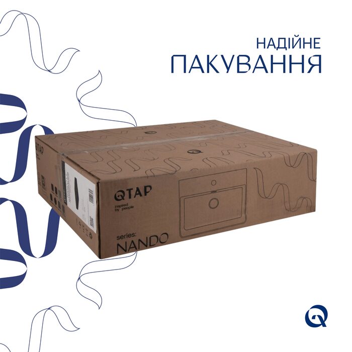Комплект Qtap Nando LT: Раковина підвісна прамокутна 500х420х130 мм Matt Black + Донний клапан PU03O