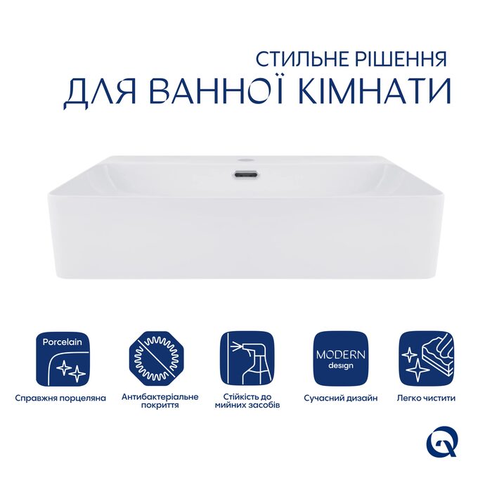 Комплект Qtap Nando LT: Раковина підвісна прамокутна 610х420х140 мм White + Донний клапан PU02O