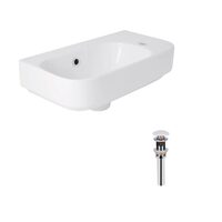 Комплект Qtap Tern: Раковина підвісна прамокутна права 450х250х158 мм White + Донний клапан PU02O