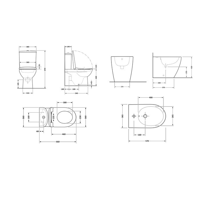 Акційний набір: Унітаз напольний Robin Ultra Quiet QT13226083AMB 660x360x855 Black + Біде напольне Robin QT13442141CMB 565x360x405 Black