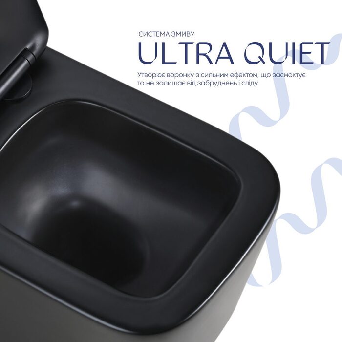 Унітаз підвісний Qtap Crow Ultra Quiet 485×340×290 мм, Matt Black, з сидінням Slim Duroplast/ Soft-close/ Quick Release QT05335171MB