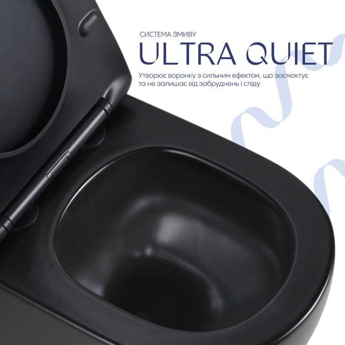 Унітаз підвісний Qtap Jay Ultra Quiet 485х360х320 мм, Matt Black, сидінням Slim Duroplast/ Soft-close/ Quick Relase QT07335177MB
