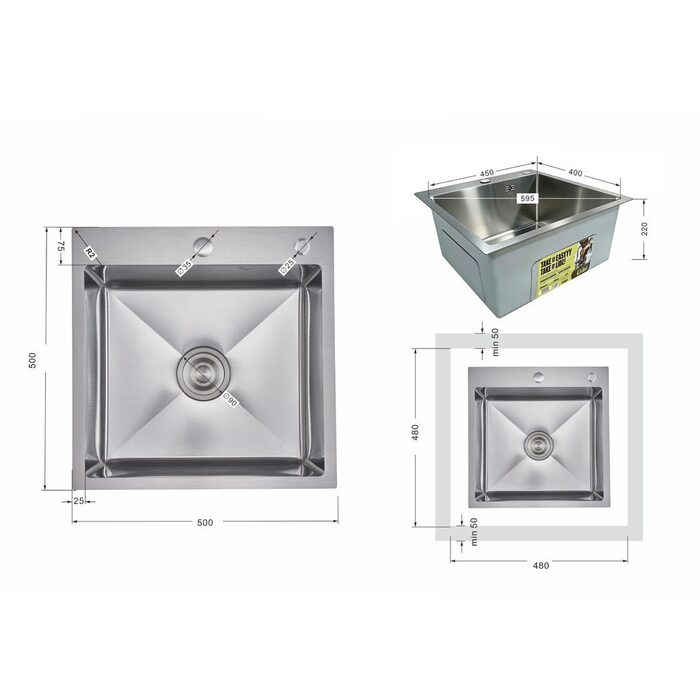 Lidz Handmade H5050H Мийка для кухні інтегрована Decor Honeycomb 2,5/0,5 мм LDH5050DEC48365