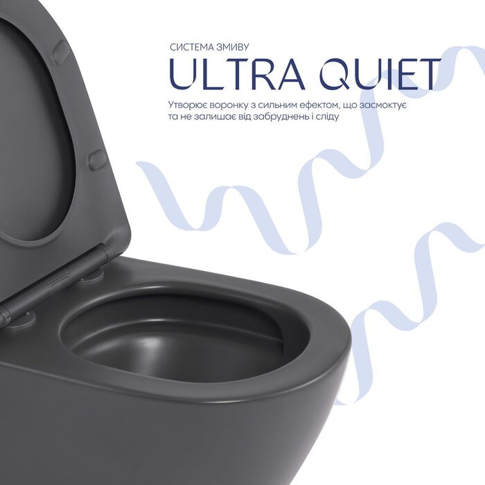Унітаз підвісний Qtap Robin Ultra Quiet 520×365×340 мм, Anthracite, з сидінням Slim Duroplast / Soft-close / Quick Release QTROB26AN48995