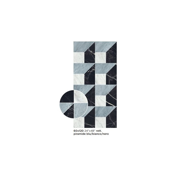Плитка 60*120 Majestic Decori Piramide Blu/Bianco/Nero Rett 9 Mm
