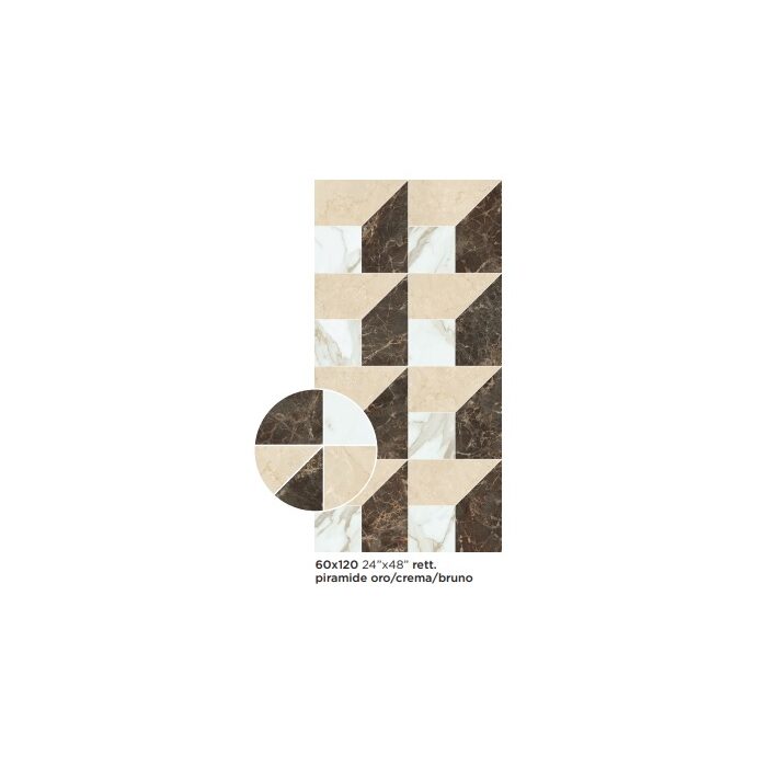 Плитка 60*120 Majestic Decori Piramide Oro/Crema/Bruno Rett 9 Mm