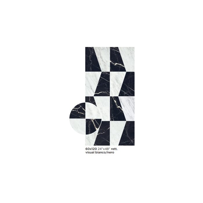 Плитка 60*120 Majestic Decori Visual Bianco/Nero Rett 9 Mm