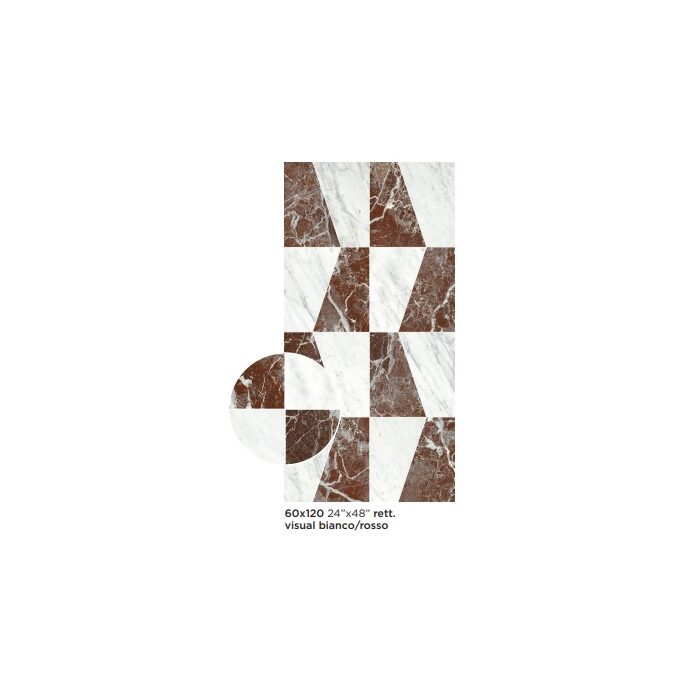 Плитка 60*120 Majestic Decori Visual Bianco/Rosso Rett 9 Mm