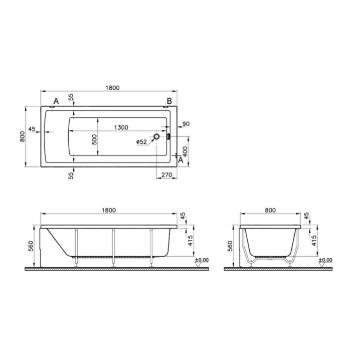 Преміальна акрилова ванна VitrA Neon 180×80 білий глянець