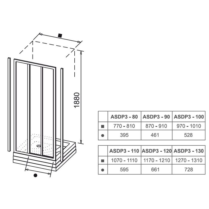 ASDP 3-150 h=1880 (Pearl) White Душові двері