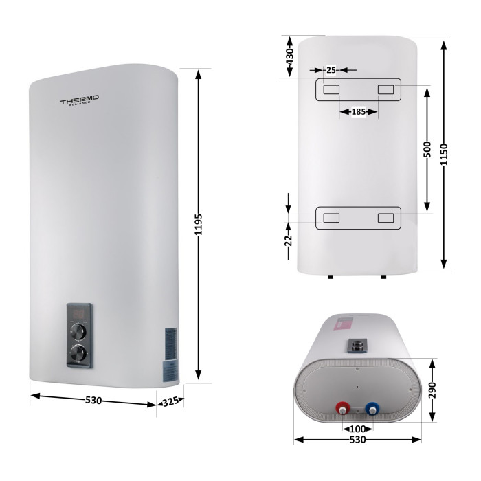Водонагрівач електричний Thermo Alliance 100 л  плоский вертикальний, сухий ТЕН 2 кВт (0,8+1,2) DT100V20G(PD)-D/2