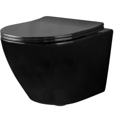 чаша унітазу Rea Carlo Mini Flat  black gloss без обідка, сидіння дюропластів повільно падаюче (REA-C8936)