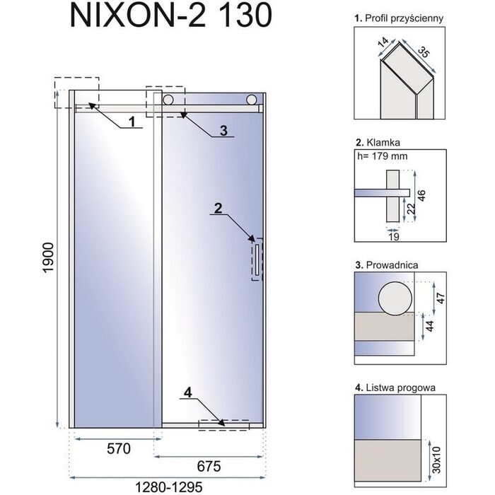 душова двері Rea Nixon-2 130x190 безпечне скло, прозоре, ліва (REA-K5004)