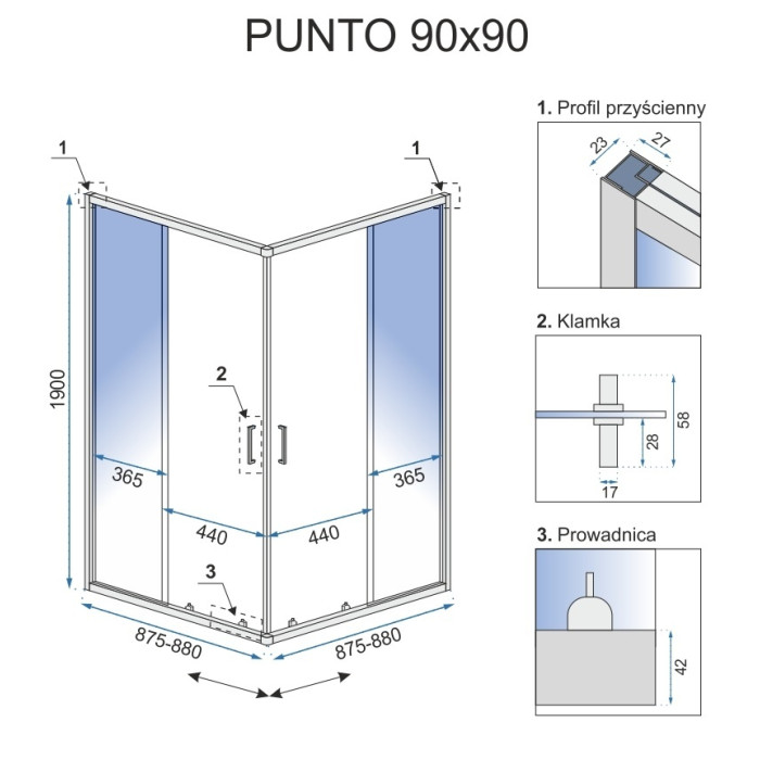 душова кабіна Rea Punto 90x90 black безпечне скло, прозоре (REA-K4801)