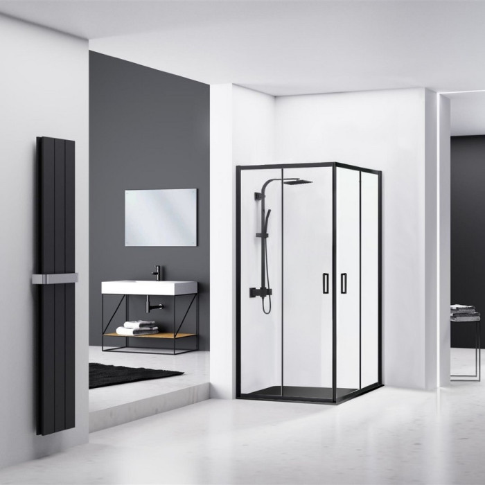 душова кабіна Rea Punto 90x90 black безпечне скло, прозоре (REA-K4801)