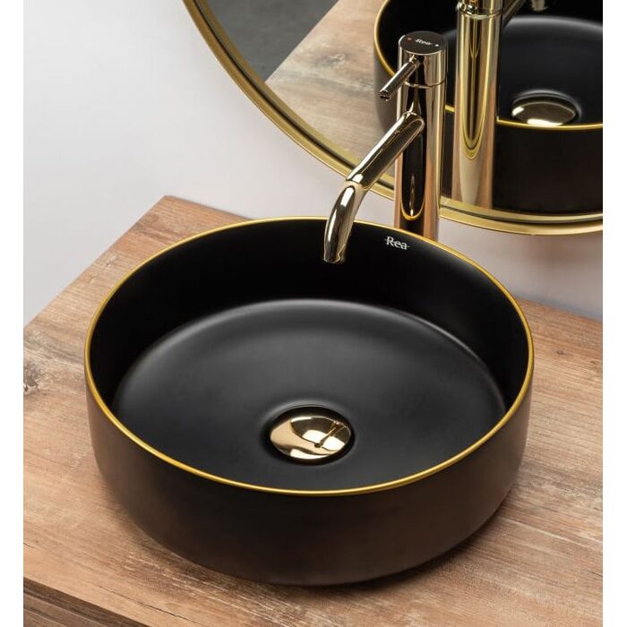 умивальник Rea Sami 36x36 black matt/gold (REA-U0595)