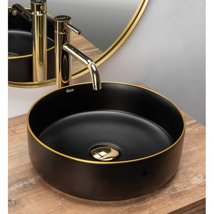 умивальник Rea Sami 36x36 black matt/gold (REA-U0595)