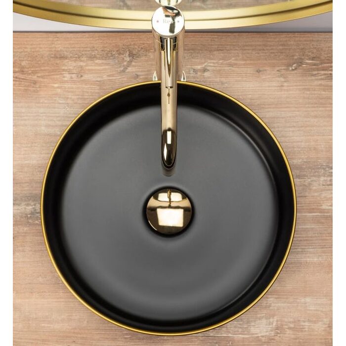 умивальник Rea Sami 36x36 black matt/gold (REA-U0595)
