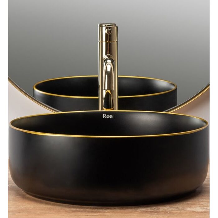 умивальник Rea Sami 36x36 black matt/gold (REA-U0595)